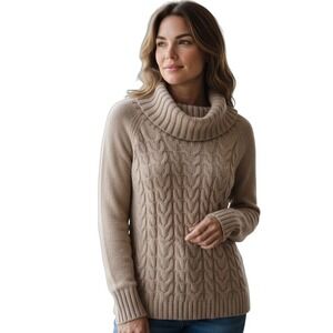 Banana Republic Women Cable Knit‎ Cowl Neck Sweater Size S Soft Beige Wool Blend